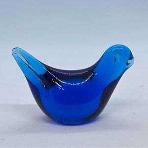 Vintage 1990's Ganz Cobalt Blue Bird Art Glass Figurine 2.25"T x 3 5/8"L *READ*